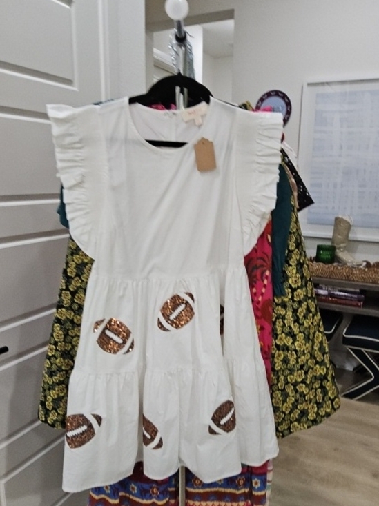 Peach Love California Dresses & Skirts - Peach Love California White Dress with Copper Sequin Footballs
